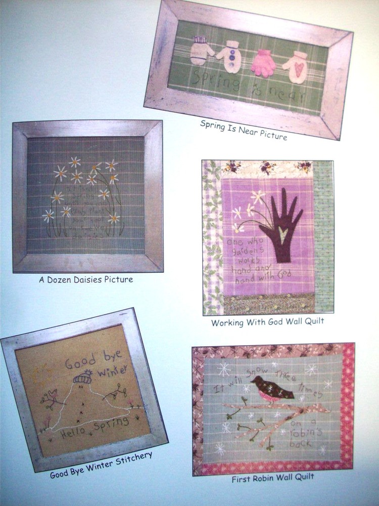 Winter Meltdown primitive small quilts embroidery patterns Spring birds flowers
