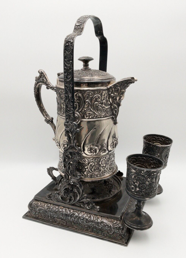 Antique Rogers Smith & Co. Quadruple Silver Plated Tilting Pitcher w/ Goblets