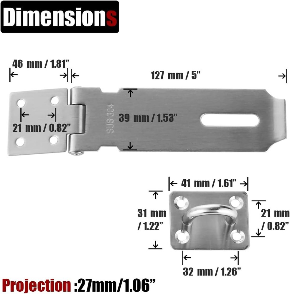 Durable 5-Inch 304 Stainless Steel Hasp Lock - Easy to Install Security Solution