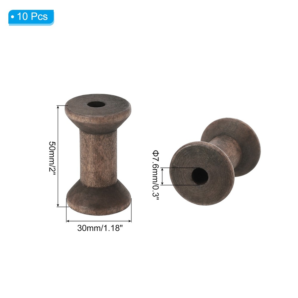10Pcs Wooden Empty Spools 2" x 1.4" Sewing Thread Spool Dark Brown