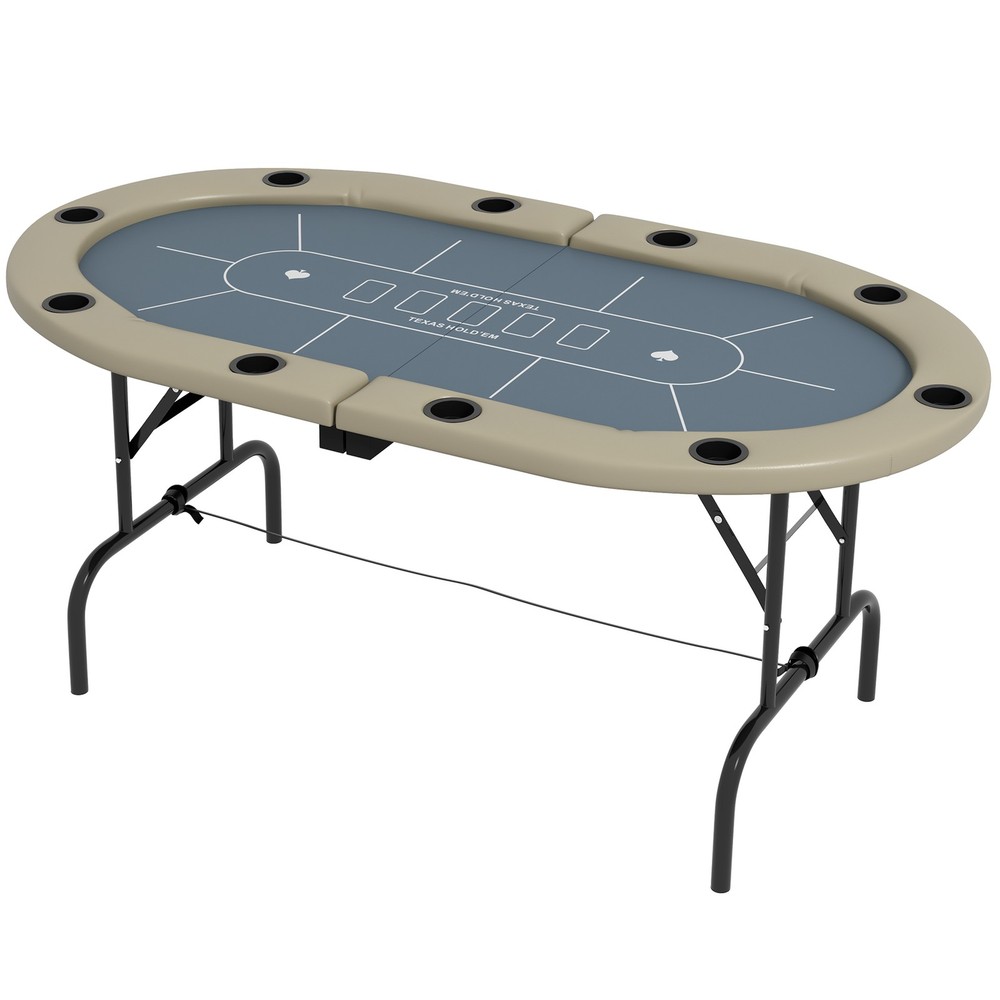 70" Foldable Poker Table, 8 Player Blackjack Game Table, Blue