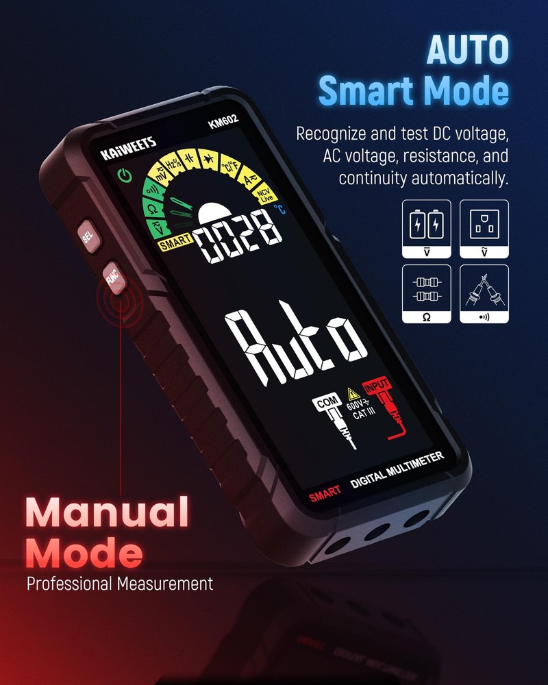 KAIWEETS Smart Multimeter KM602 Full-Screen Multimeter, Black