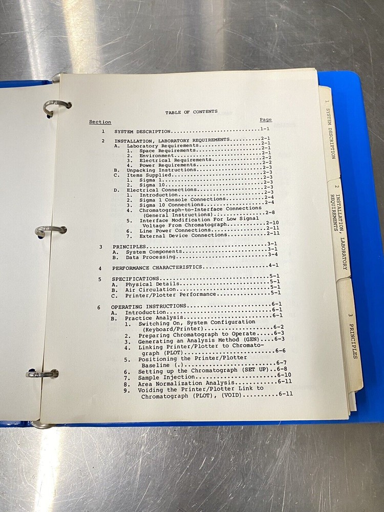 Perkin Elmer Sigma 1 Analyzer Console - Users Guide / Instructions Manual