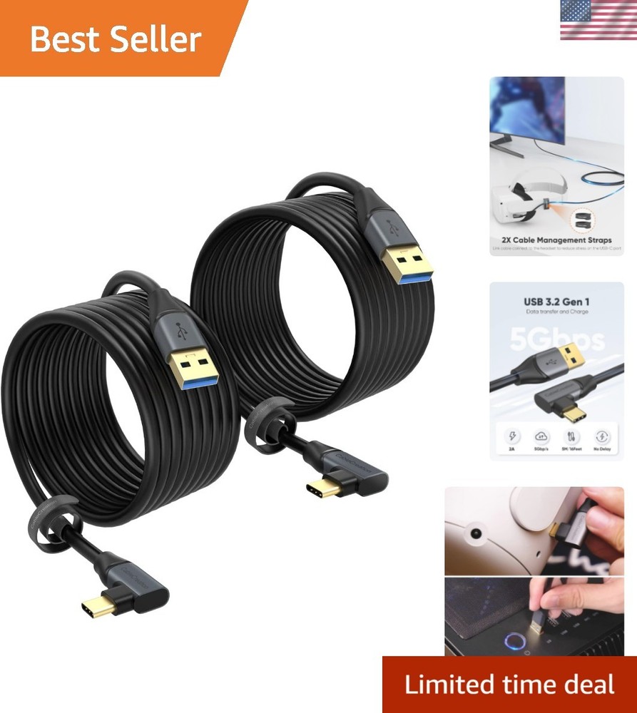 Durable 2-Pack 16FT USB 3.1 Link Cable for Effortless VR Movement and Enjoyment