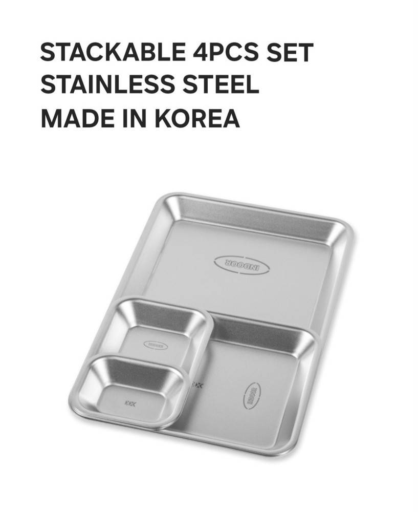 KINOX Stainless Steel Rectangular Plate Set (4pcs) – Stackable – Made in Korea