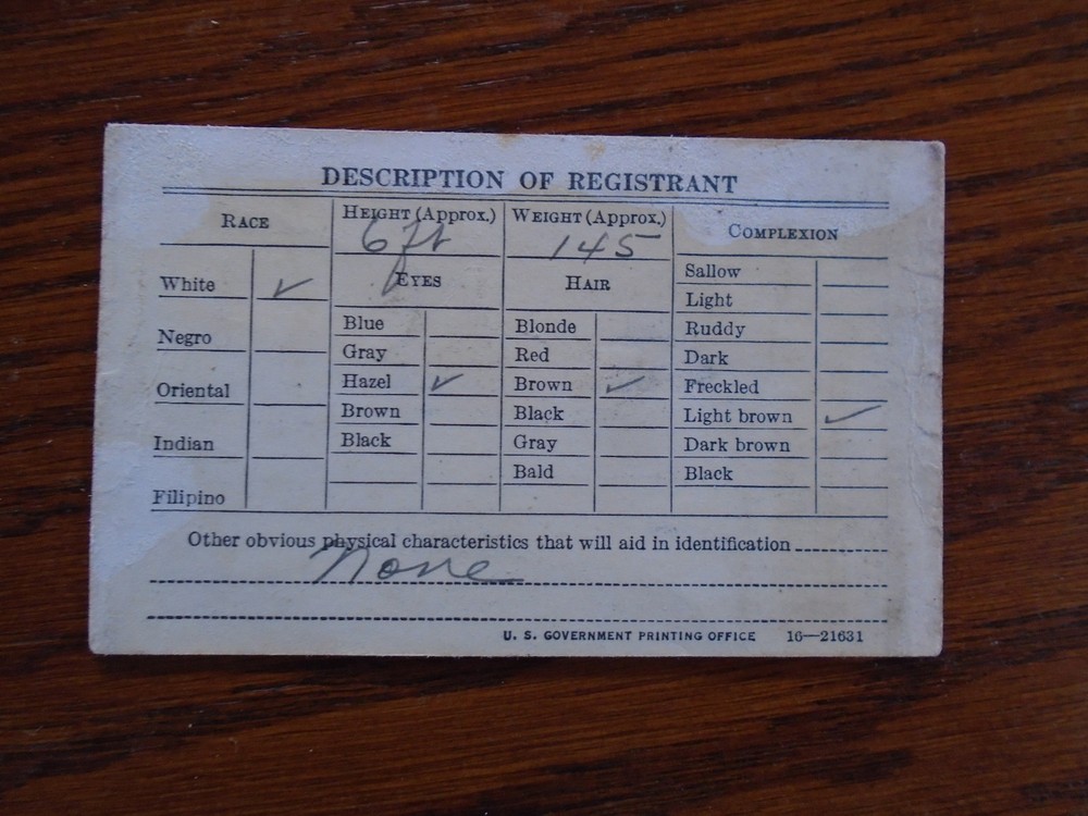 WWII Selective Service Registration Certificate, Dodge Co. Neb