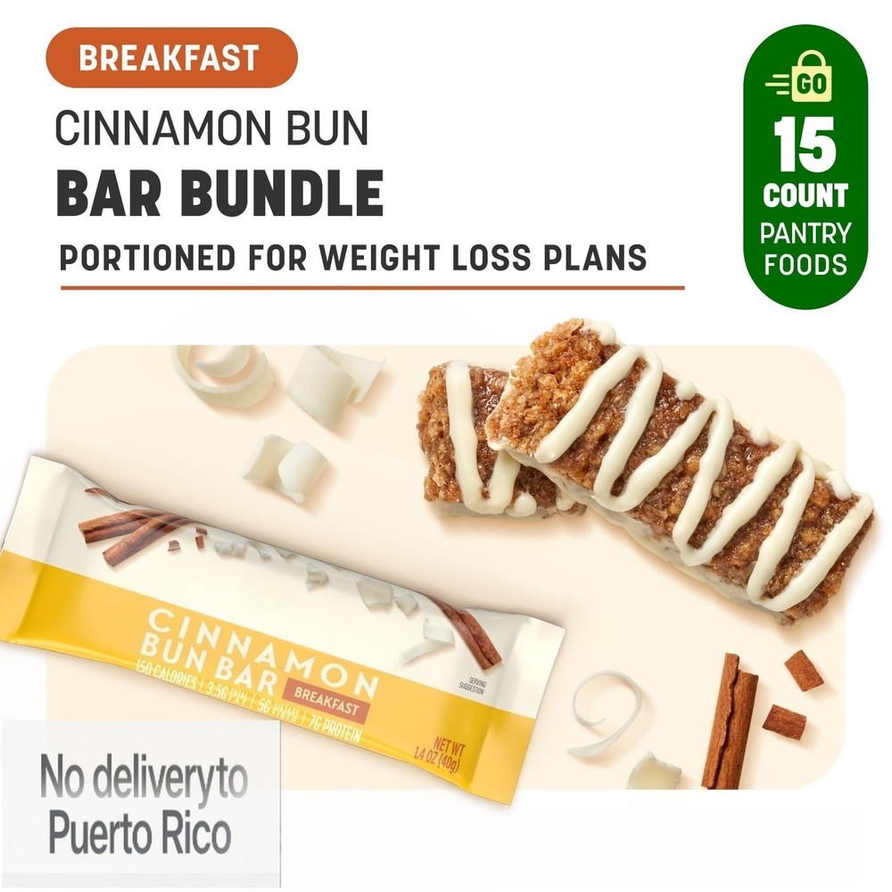 Cinnamon Bun Breakfast Bars, for Weight Loss, 15 Count