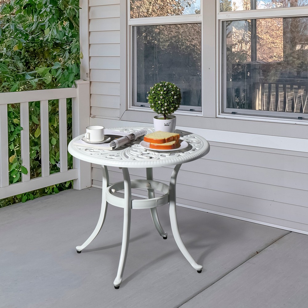 Phoenix Cast Aluminum Round Table, Patio End Table, Side Table