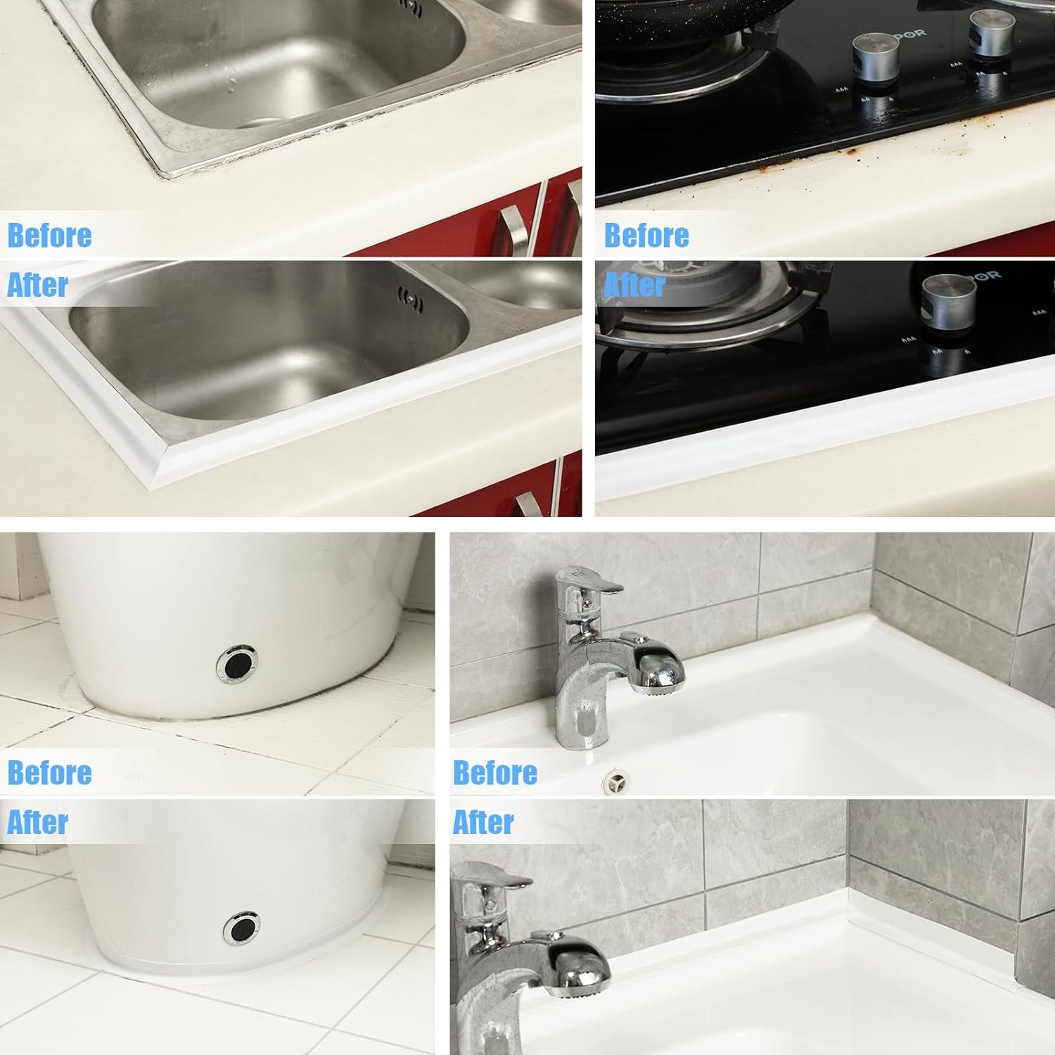 10.5FT PVC Self Adhesive Caulk Sealing Strip Tape For Kitchen Wall Sink Toilet