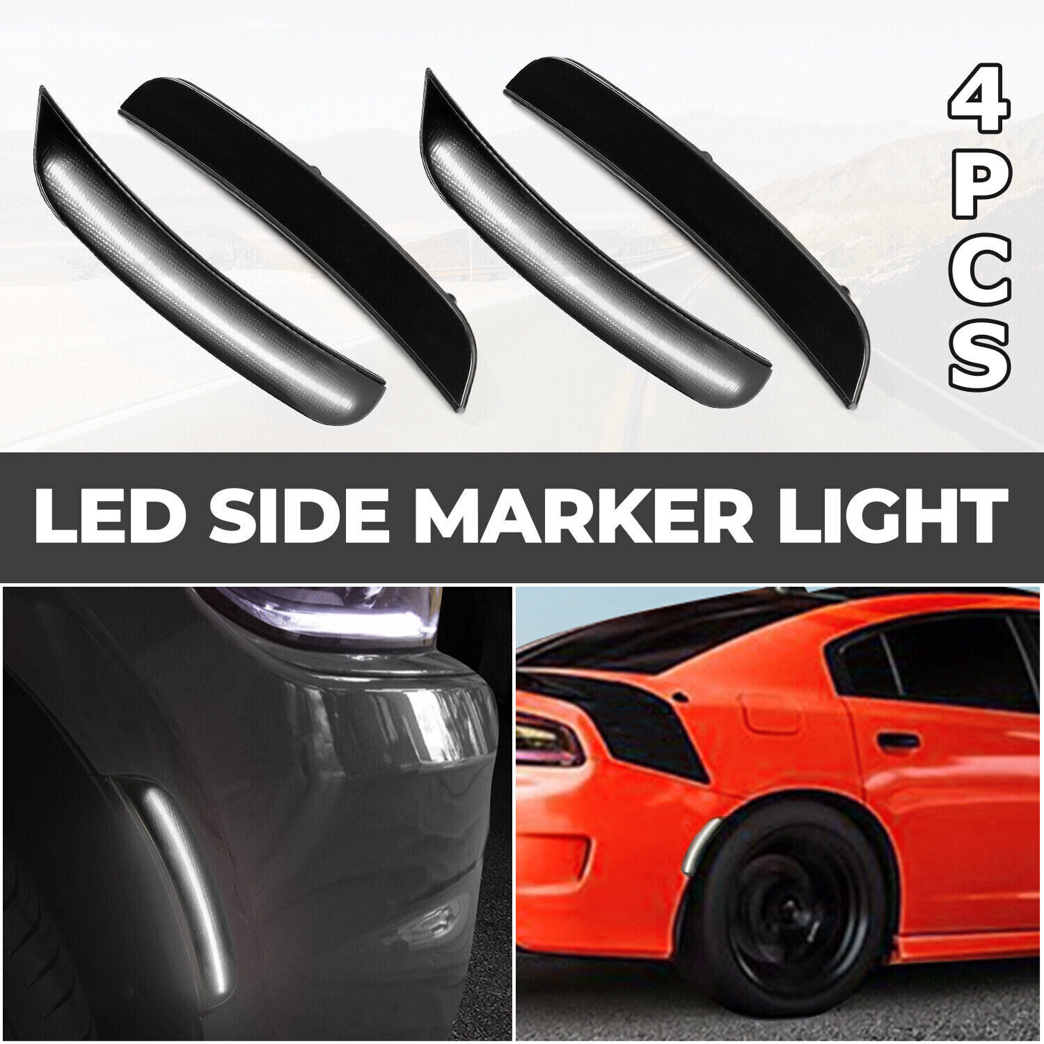 For 2015-2022 Dodge Charger Smoked Lens LED Rear &Front Bumper Side Marker Light