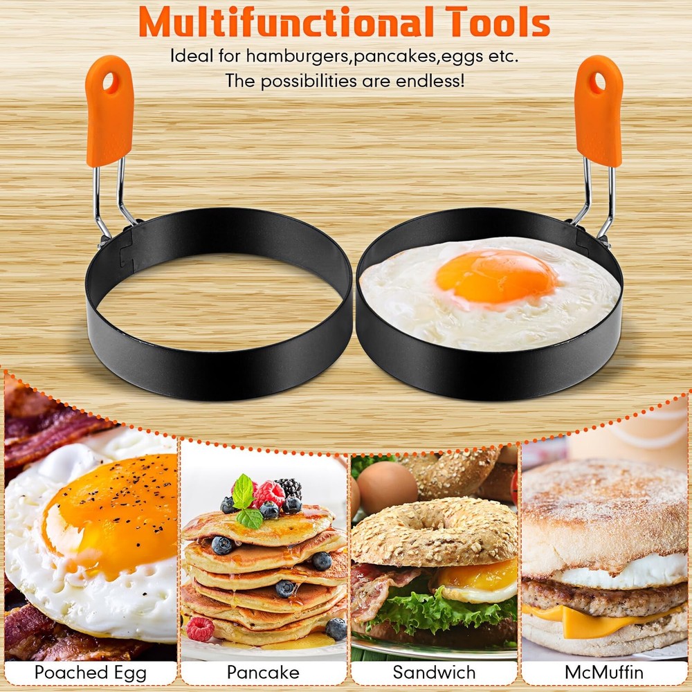 6 Pcs Professional Egg Ring Pancake Ring Set Stainless Steel Fried Egg Ring G...