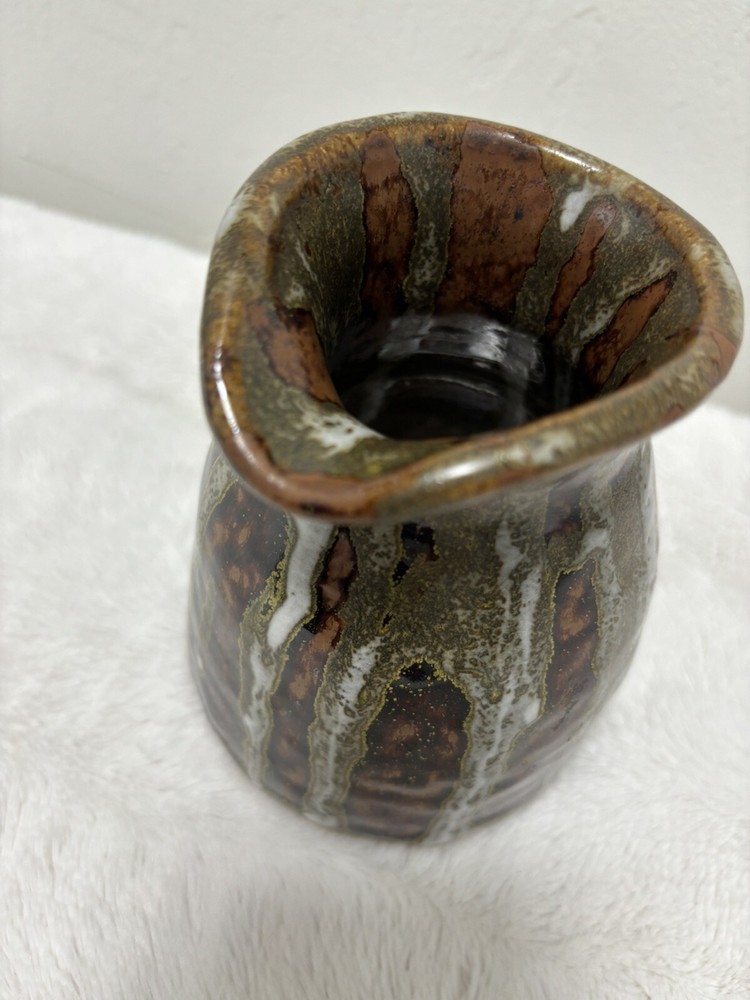 Vintage Mcm Handmade Studio Art Glazed Pottery Pitcher. Initials On Bottom