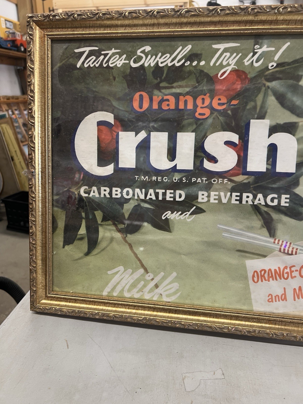 Vintage Orange Crush & Milk Advertising Poster Nicely Framed 1950's