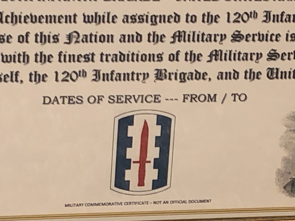 120TH INFANTRY BRIGADE - COA / (COMMEMORATIVE CERTIFICATE)