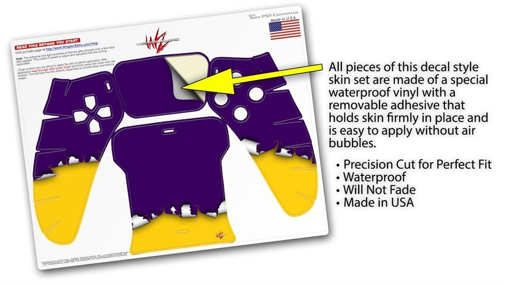 Skin Sony PS5 Controller Ripped Colors Purple Yellow