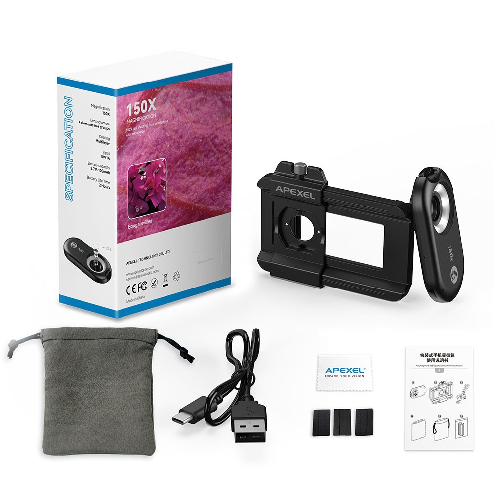 Apexel LED Microscope Set Featuring 150X Macro Lens for Enhanced Observation