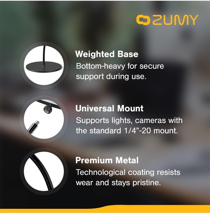 Zumy Mount Stand - Heavy Desktop Base Light Support Universal Ring Light
