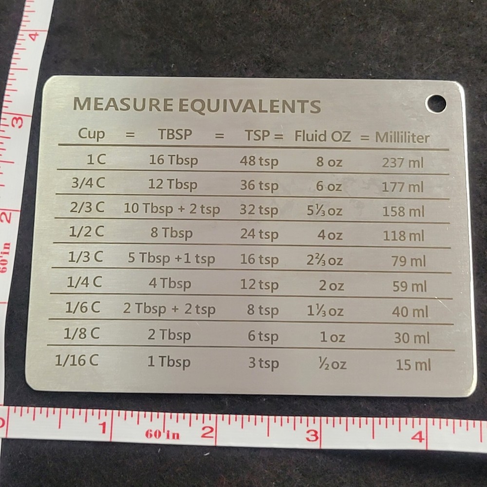 NEW Measure Cooking Measuring Equivalent Chart Quick Reference Metal Magnet