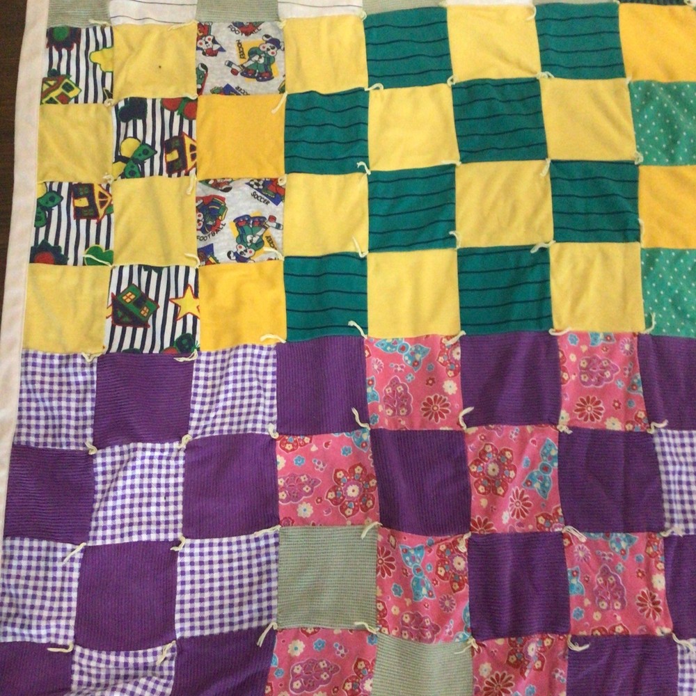 Handmade Block Patchwork Blanket Colorful 65”x 88” 4”x4” Squares