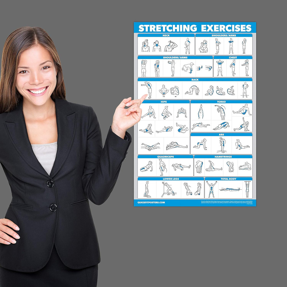 QUICKFIT Stretching Workout Exercise Poster - Stretch Routine (Laminated, 18"...