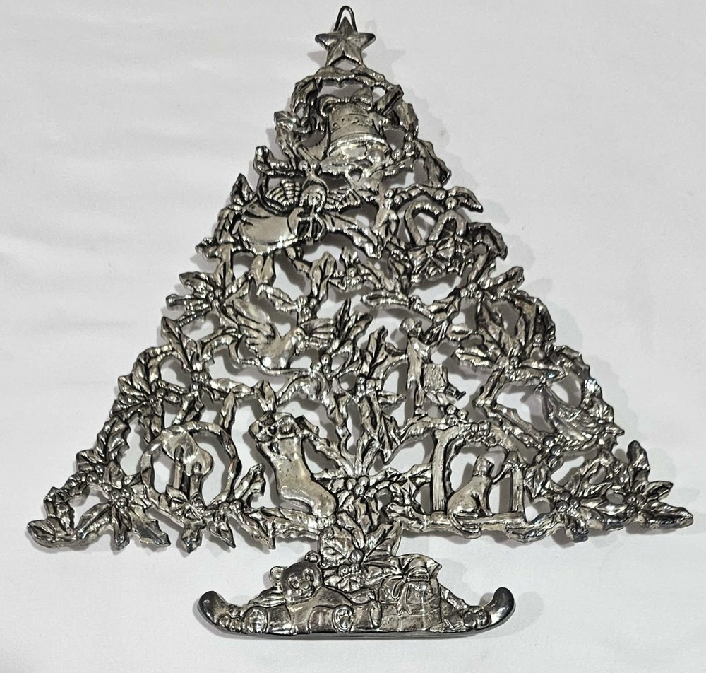 Vintage silver-plated 10"tall Christmas tree Trivet/Wall hanging