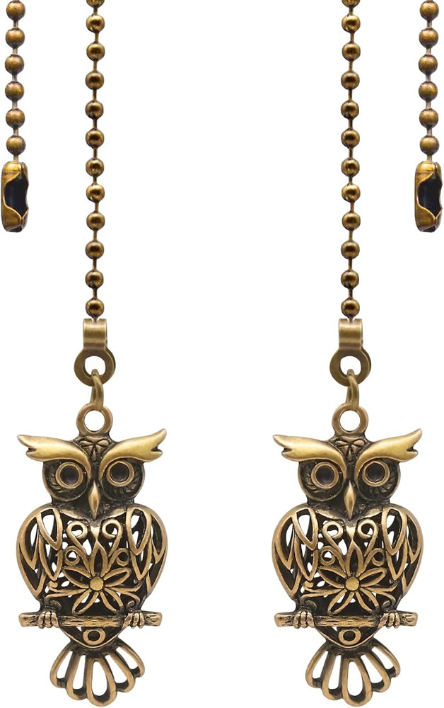 2Pack Vintage Owl Ceiling Fan Pull Chain, 12Inch Bronze String Charm Decorative