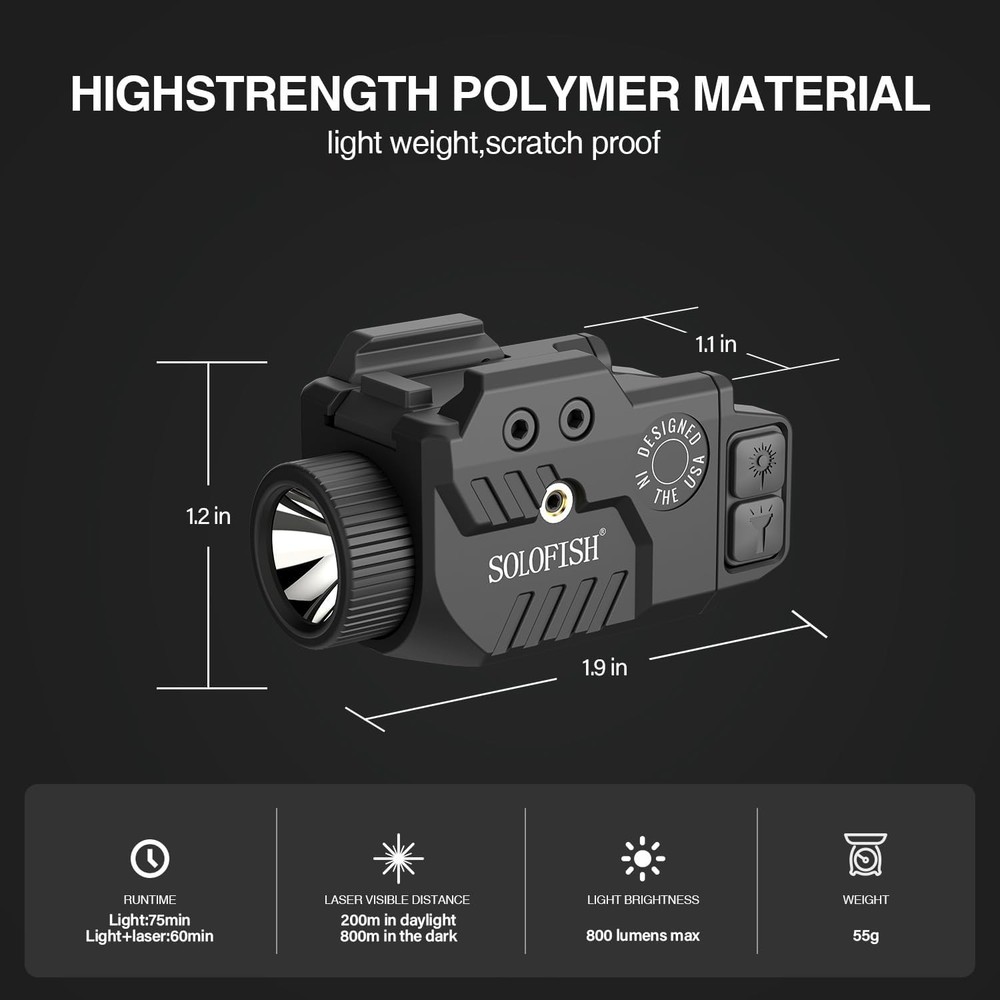 Solofish 800lm Adjustable Pistol Light Laser Blue Combo