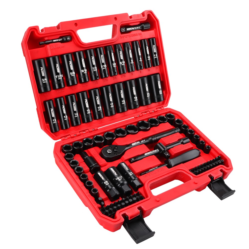 96PC 3/8" Drive Impact Socket Wrench and Bit Set Standard & Deep SAE & Metric