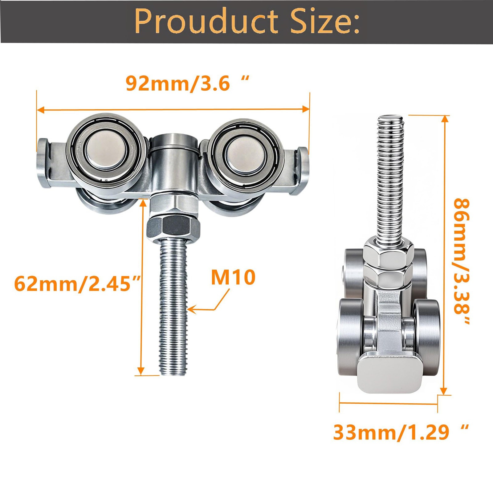 2 Pack 4-Wheel Silent Trolley Assembly Rollers for 1-5/8 Inch Unistrut Channel