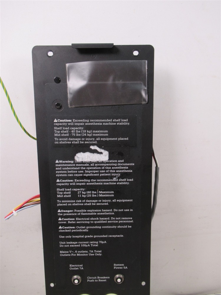 Ohmeda Modulus II Anesthesia System 6 Outlet Power Strip Panel