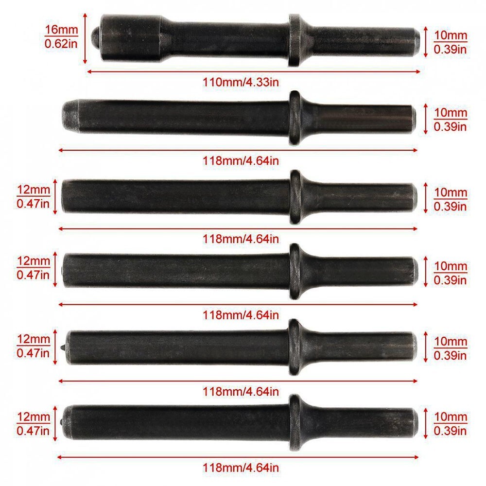 6Pcs Steel Solid Impact Head Bits for AIR CHISEL PUNCH HAMMER Bolt Removal Tool