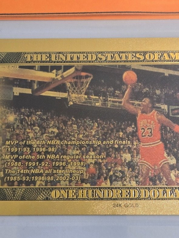 Michael Jordan 24K Gold Leaf Plated $100 Bill Foil Note Gem Uncirculated