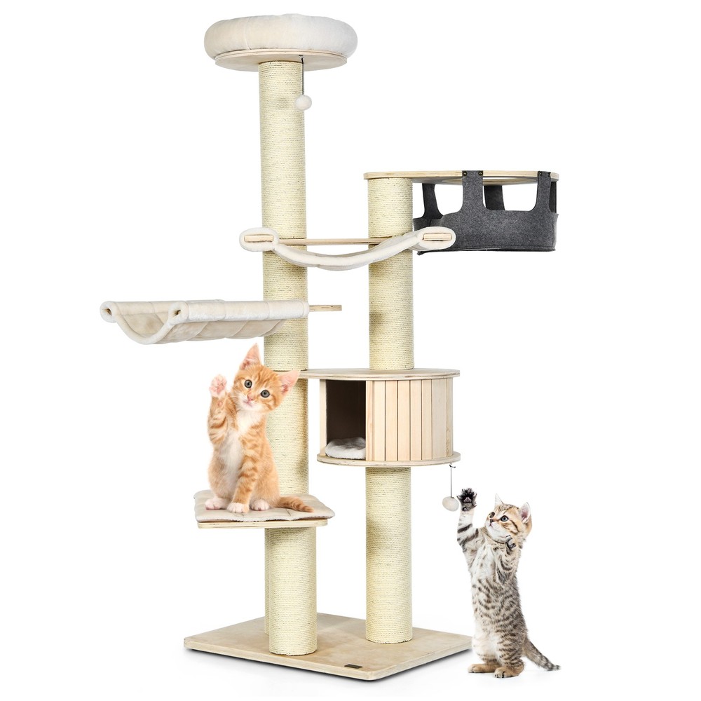 Petsjoy Cat Tree Condo 77.5” Multi-Level Kitten Activity Tower w/ Sisal Posts