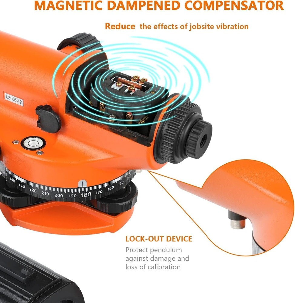 Automatic Optical Level 32X with -Leveling Magnetic Dampened Compensator and ...