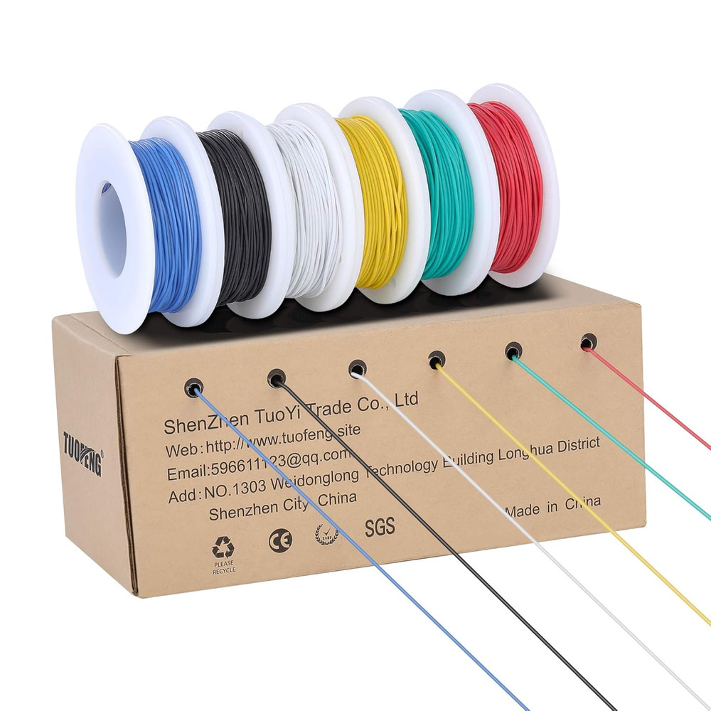 28 Awg Wire Solid Core Hookup Wires-6 Different Colored Jumper Wire 50 Ft Each,