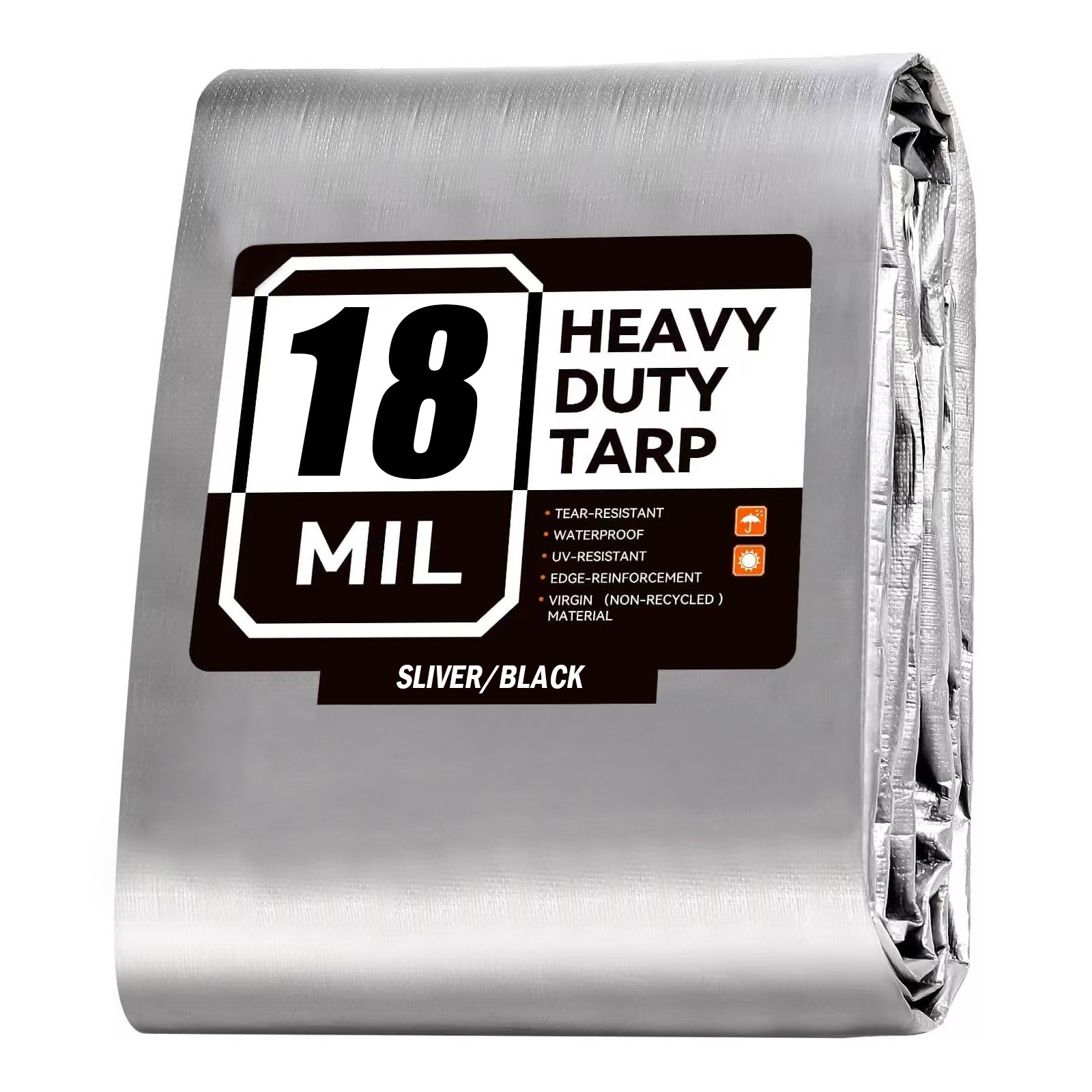 Heavy Duty Tarp 18 mil Finished Size Waterproof Tarpaulin Cover w/ Grommets