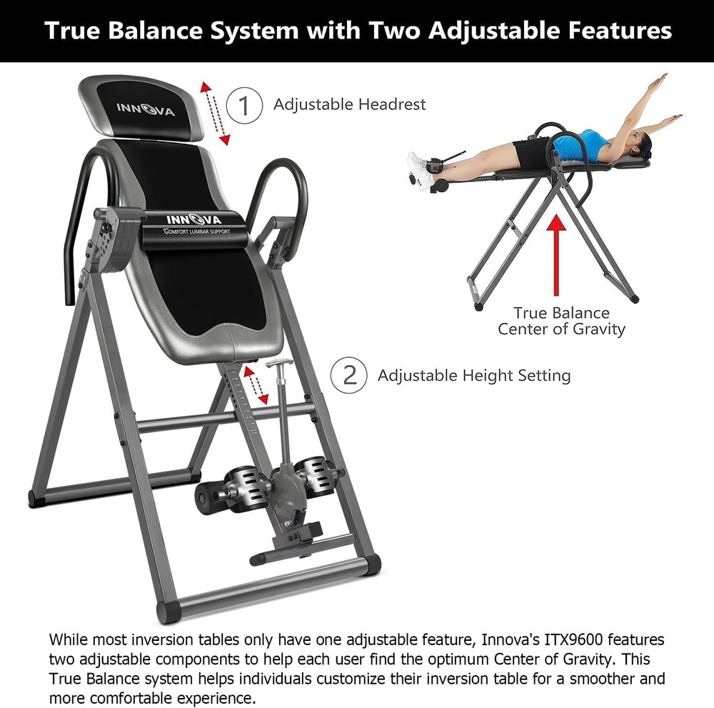 Large Backrest Innova Inversion Table with Adjustable Headrest & Safety Features