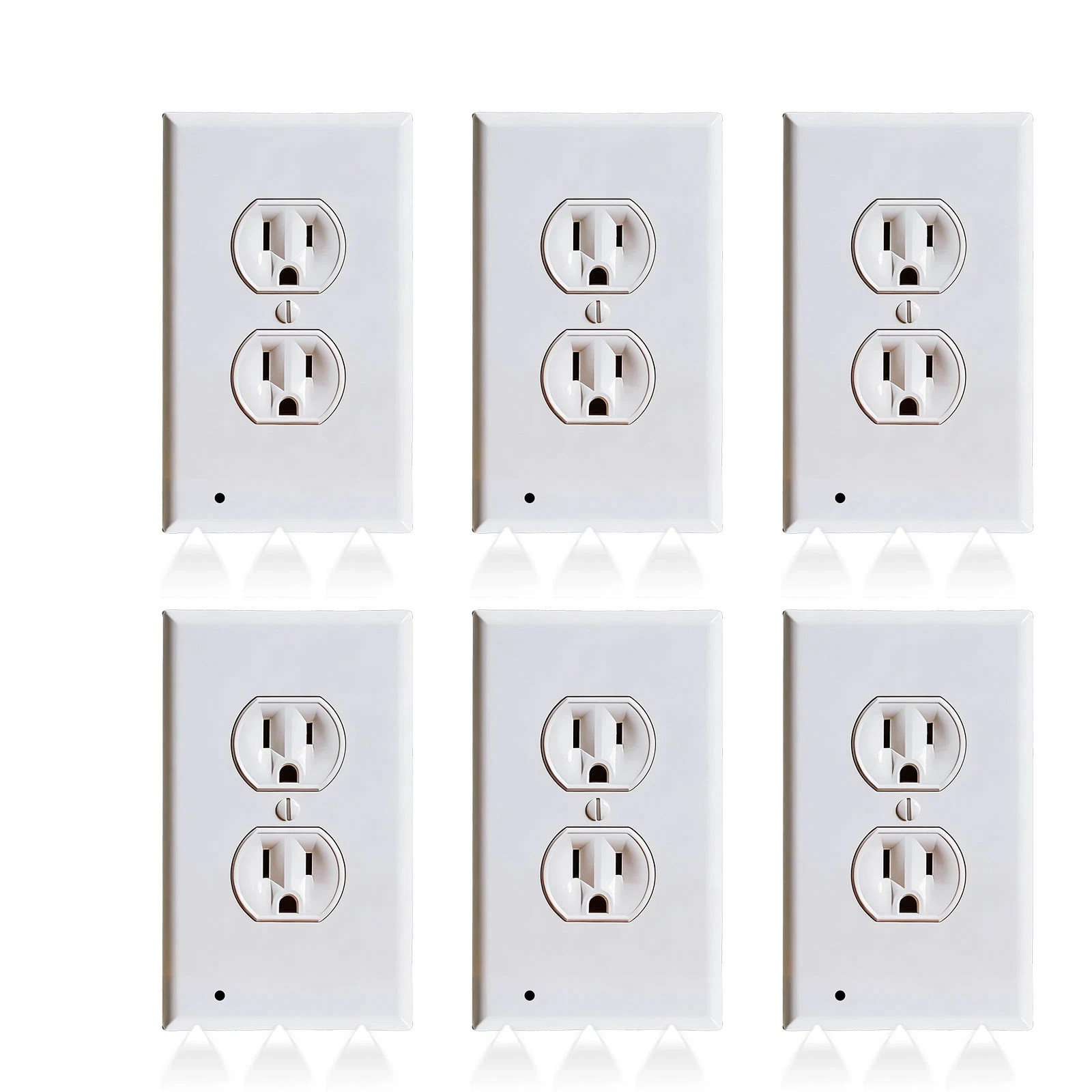 6 Pack Outlet Cover Built-In LED Night Light Wall Plate Round Receptacle