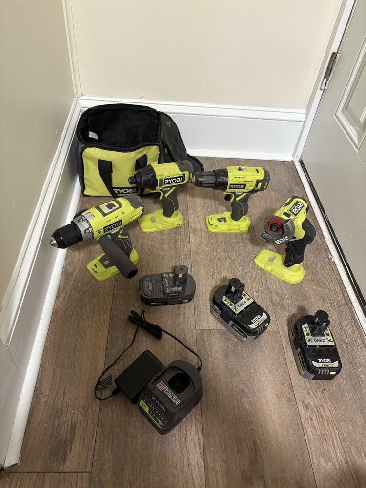 Ryobi ONE+ 18V Tool Bundle – 4 Tools, 3 Batteries, Charger, Bag