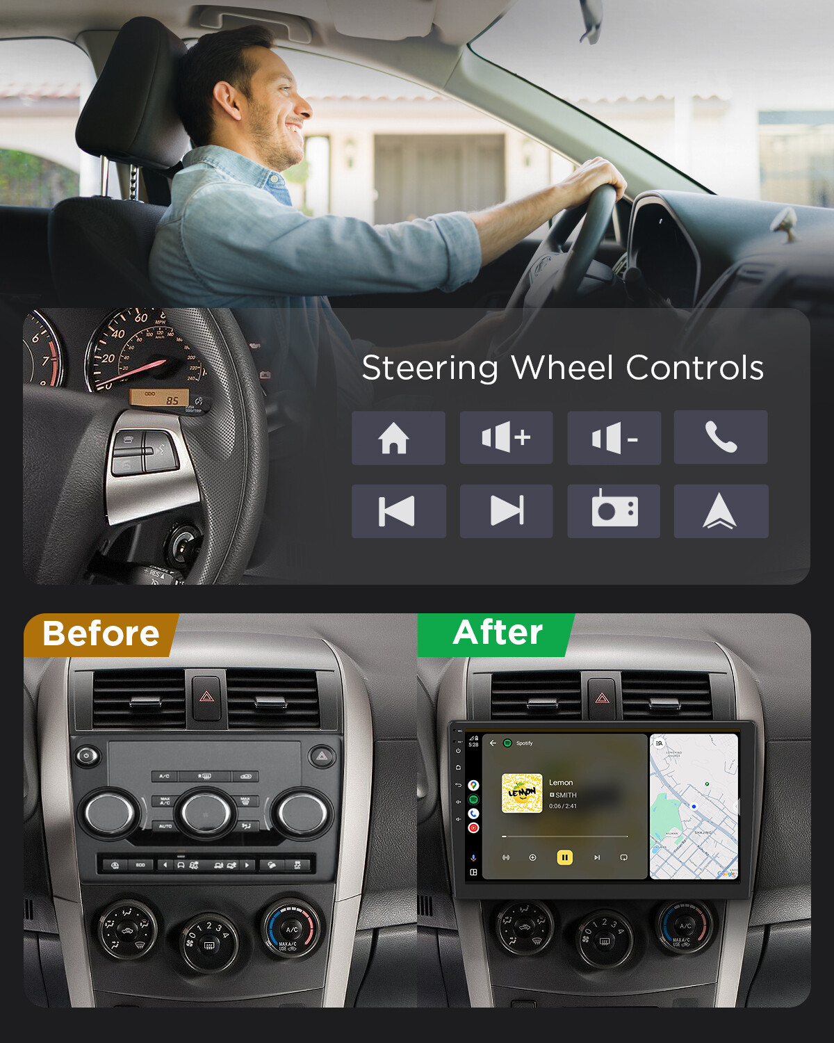 OBD2+In Dash Universal Double 2DIN 10.1" Car GPS Android 13 Stereo Radio CarPlay