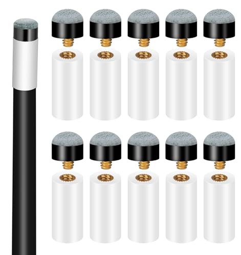 10 Sets Pool Stick Tips, Pool Cue Tips with White Ferrules, Durable & Easy to