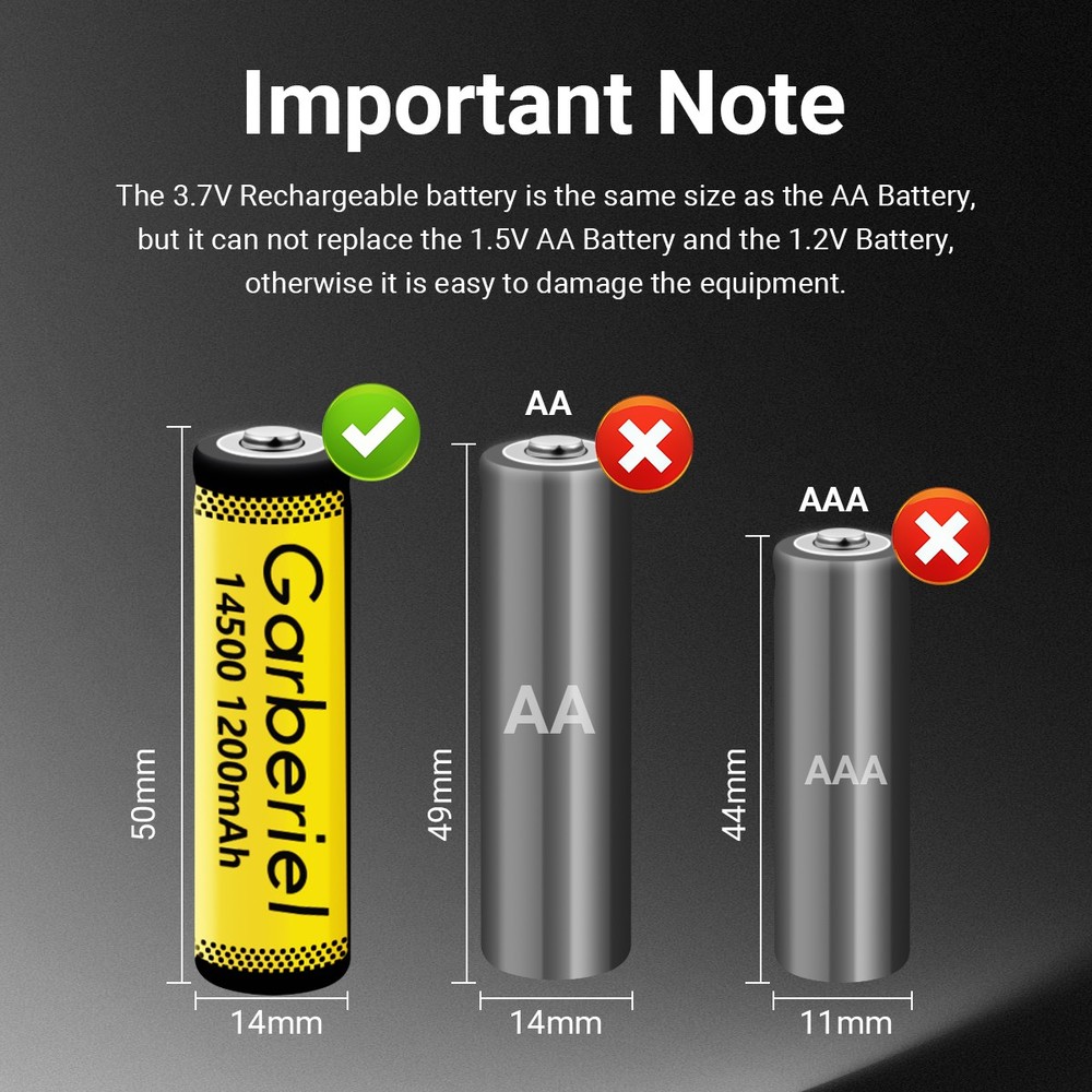 20PACK 3.7V 14500 Battery Rechargeable AA Lithium Batteries Cell for Flashlight