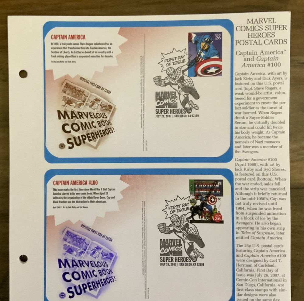 2007 First Day Issue -Post Cards. Marvel Super Hero’s (20 post cards)