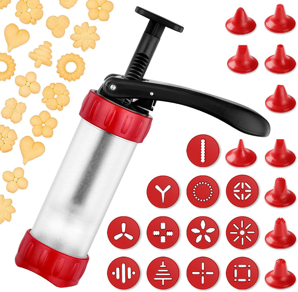 Cookie Press Set, Churro Maker with 12 Discs and 10 Cake Decorating Tips, Cookie