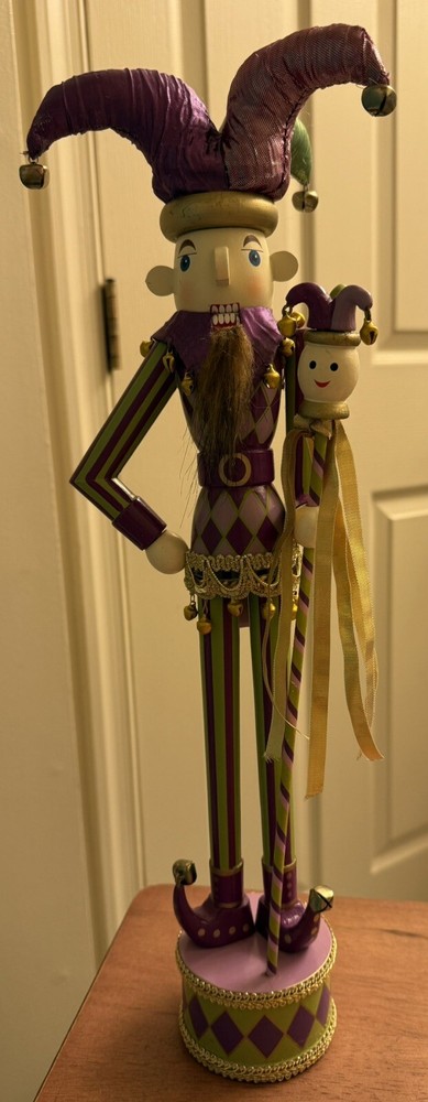 Rare Beautiful Mardi Gras Jester  With Mini Jester Nutcracker 18”