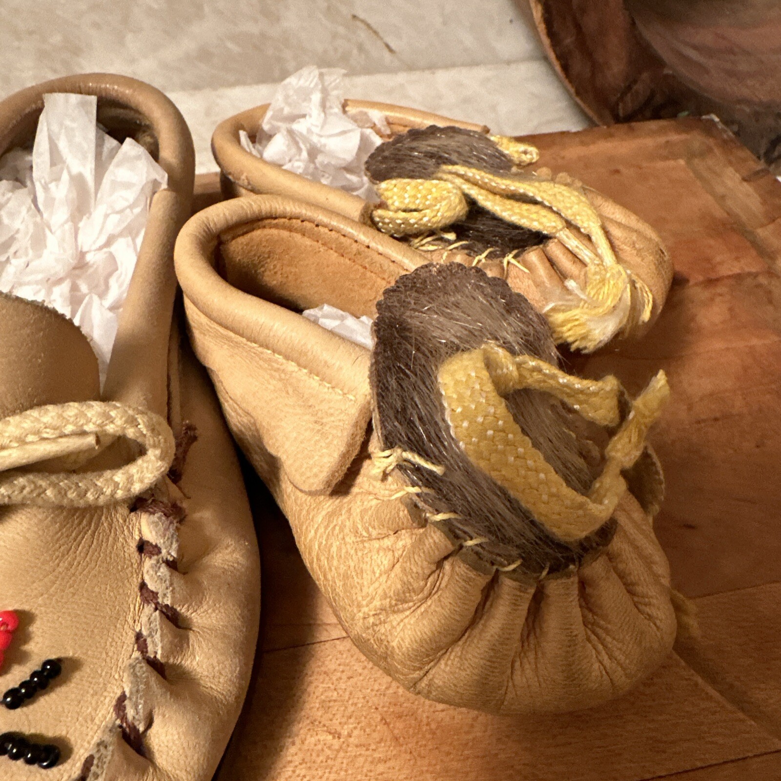 3 Pair Vintage Native Indian moccasins leather beads toddler Western Decor