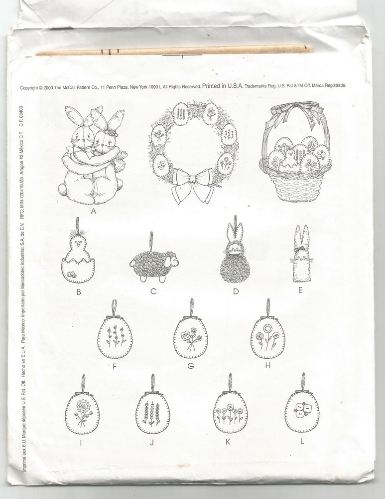 2656 McCalls Sewing Pattern UNCUT Stuffed Plush Bunny Easter Ornaments Chick Egg