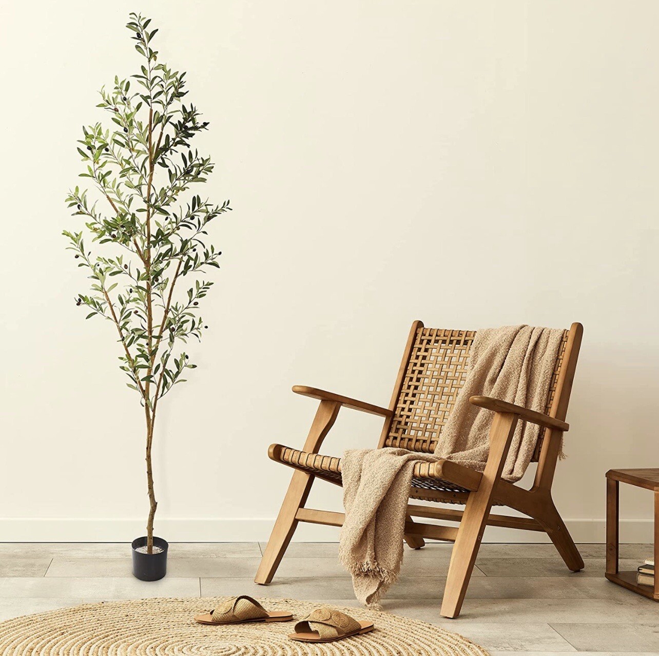 7ft Olive Minimalist Artificial Tree with Natural Trunk Home Decor. Retail $149