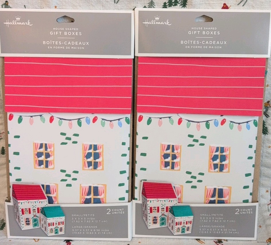 Hallmark 4 Fun House-shaped Gift Boxes  Red, Green, White