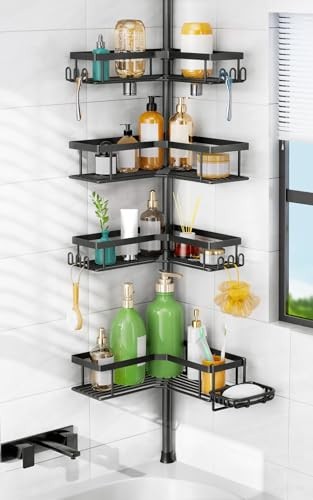 Shower Caddy Tension Pole: 4-Tier Corner Rustproof Bathroom Organizer with So...
